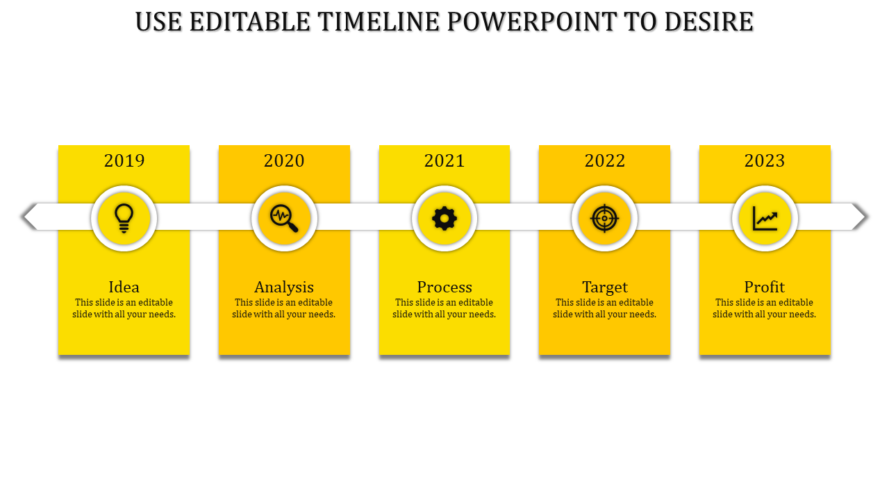 Use Editable Timeline PowerPoint In Yellow Color Slide